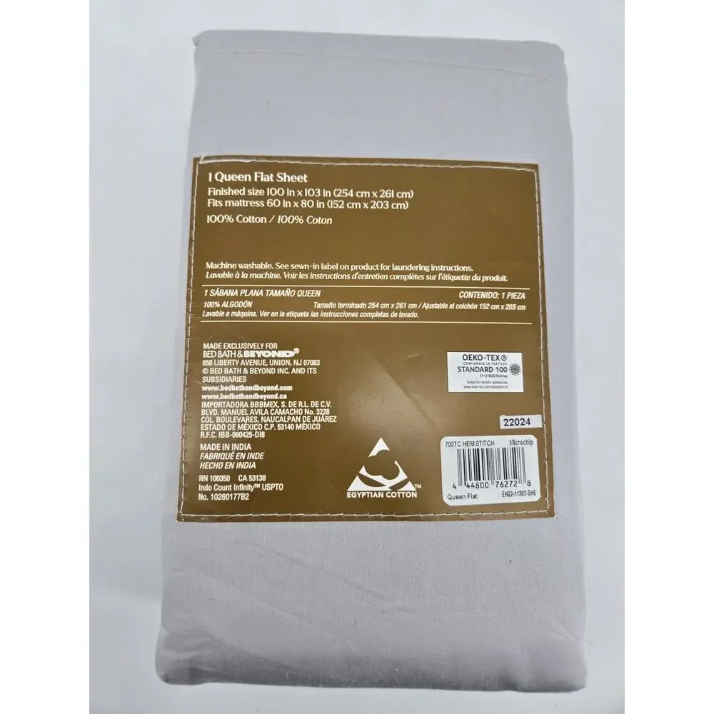 Everhome 700 TC 100% Egyptian Cotton Queen Flat Sheet Microchip Gray NEW